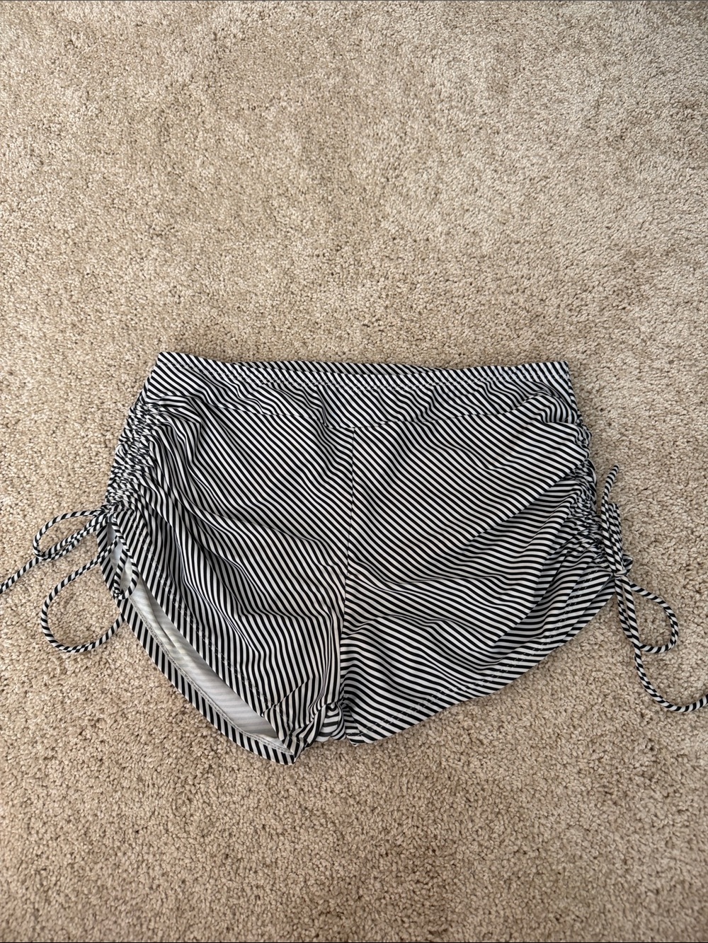 Striped Drawstring Side Swim Shorts - Black & White